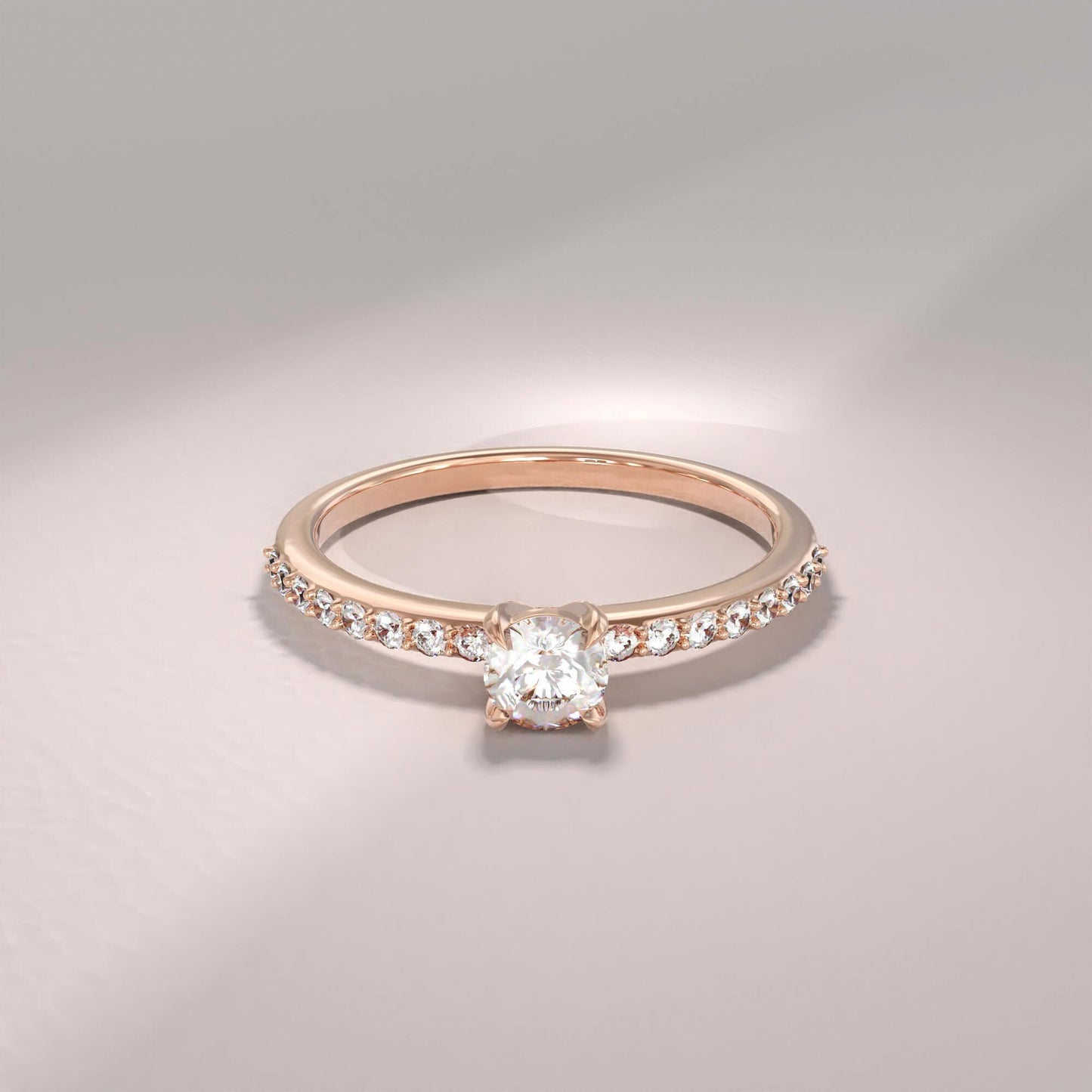 14k Solid Gold Diamond Engagement Ring | 0.3ctw Minimalist Solitaire Half Eternity Band | Promise Gift for Her Birthday
