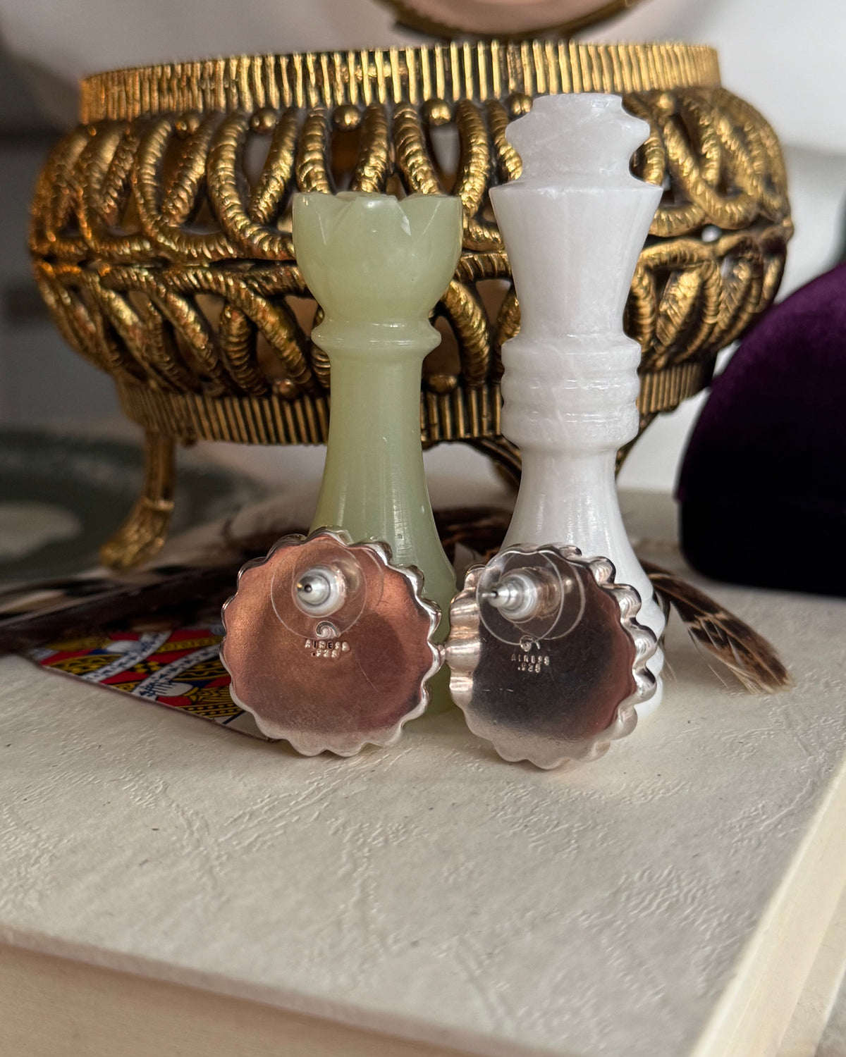 Vintage 925 Sterling Silver Beaded Dome Earrings
