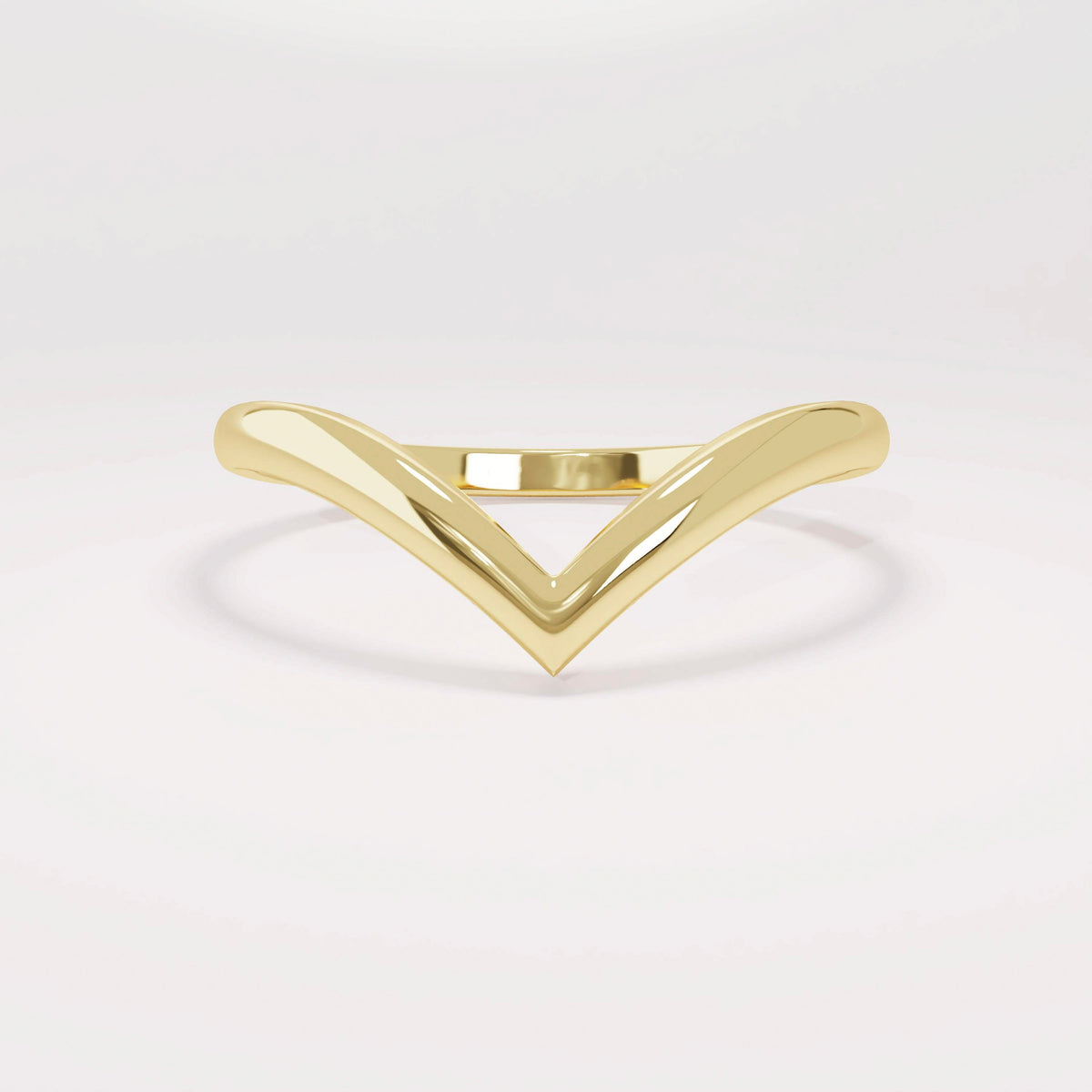 14k Gold Wishbone Chevron Ring – Curved Wedding Band | Stackable Thin Contour Ring for Women