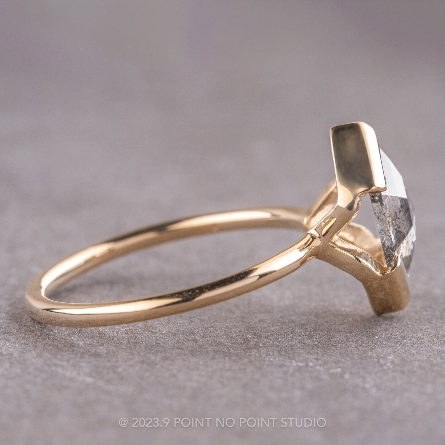 1.47 Carat Salt and Pepper Hexagon Diamond Engagement Ring, Shay Setting