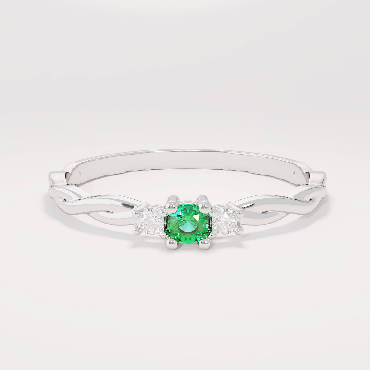 Women’s 14k Gold Minimalist Emerald Solitaire | Twisted Band Tiny Green Gem | Dainty Promise Stackable Jewelry Gift