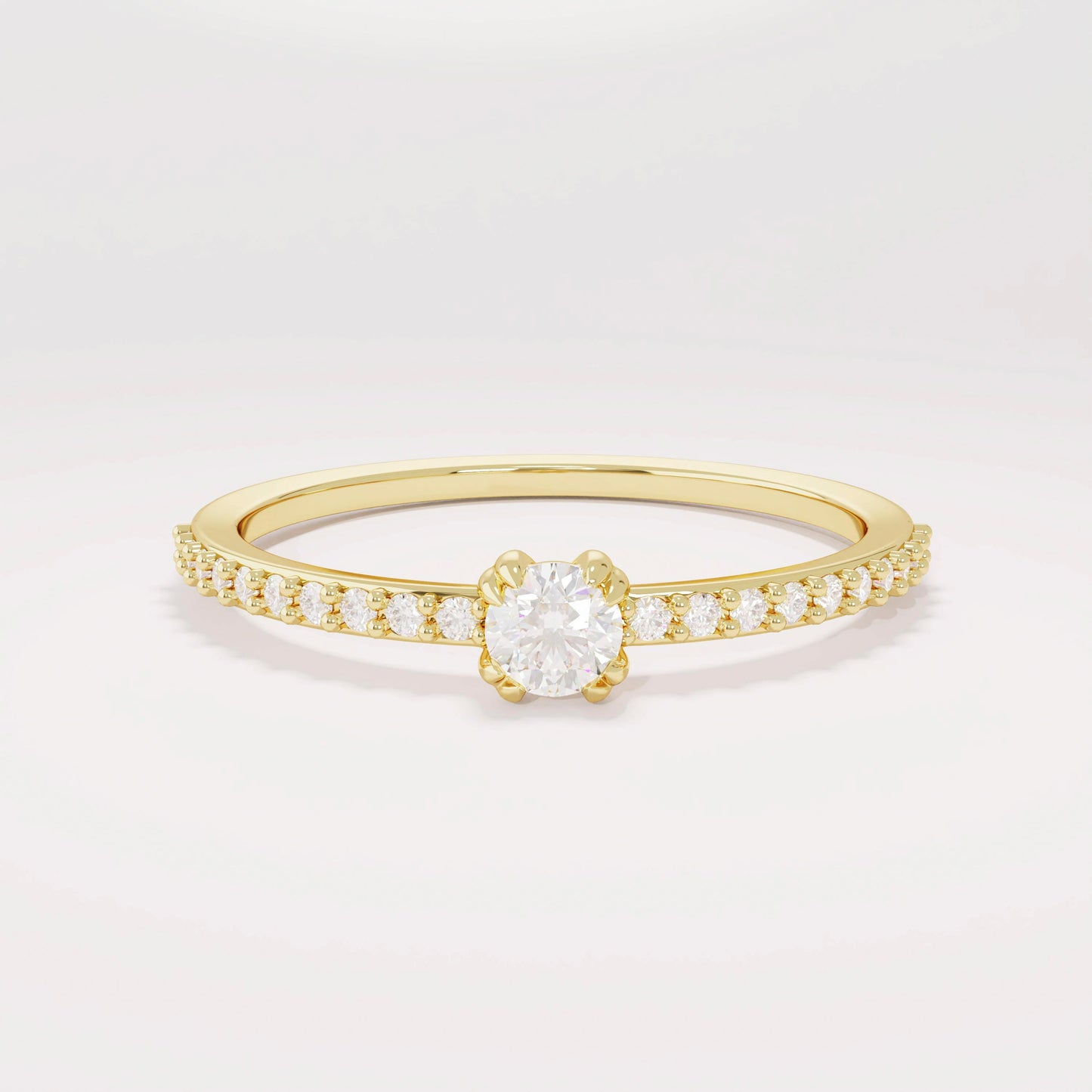 14K Solid Gold Diamond Solitaire Ring – Women's Minimalist Engagement Ring, Tiny Diamond Promise Band