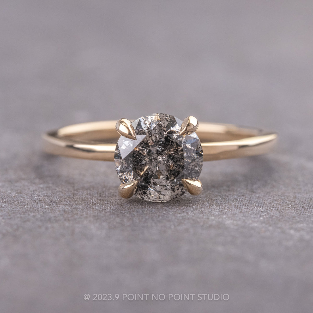 2.01 Carat Salt and Pepper Round Diamond Engagement Ring, Tulip Jane Setting