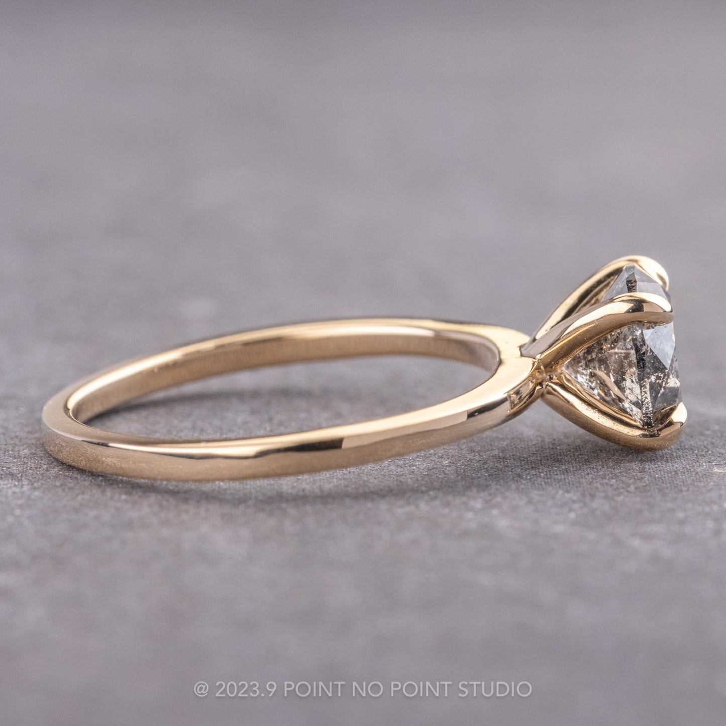 2.01 Carat Salt and Pepper Round Diamond Engagement Ring, Tulip Jane Setting