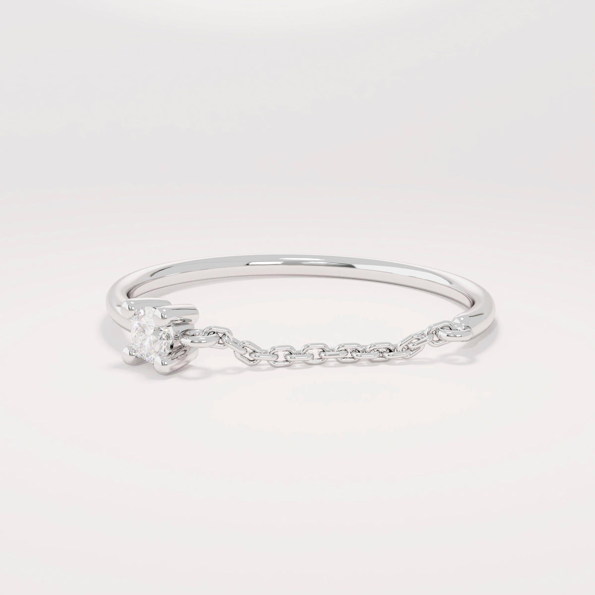 14k Solid Gold Diamond-Accented Open Chain Ring – Women's Minimalist Stackable Link Band, Everyday Girlfriend Gift
