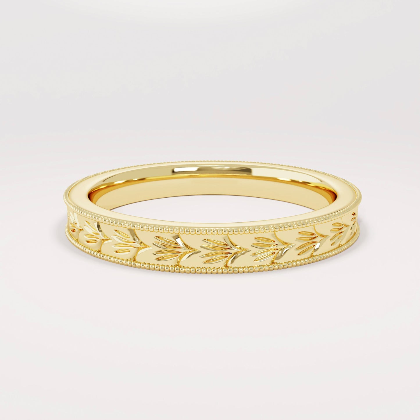 3mm Wheat Engraved Ring 14K Gold – His and Hers Simple Marriage Band