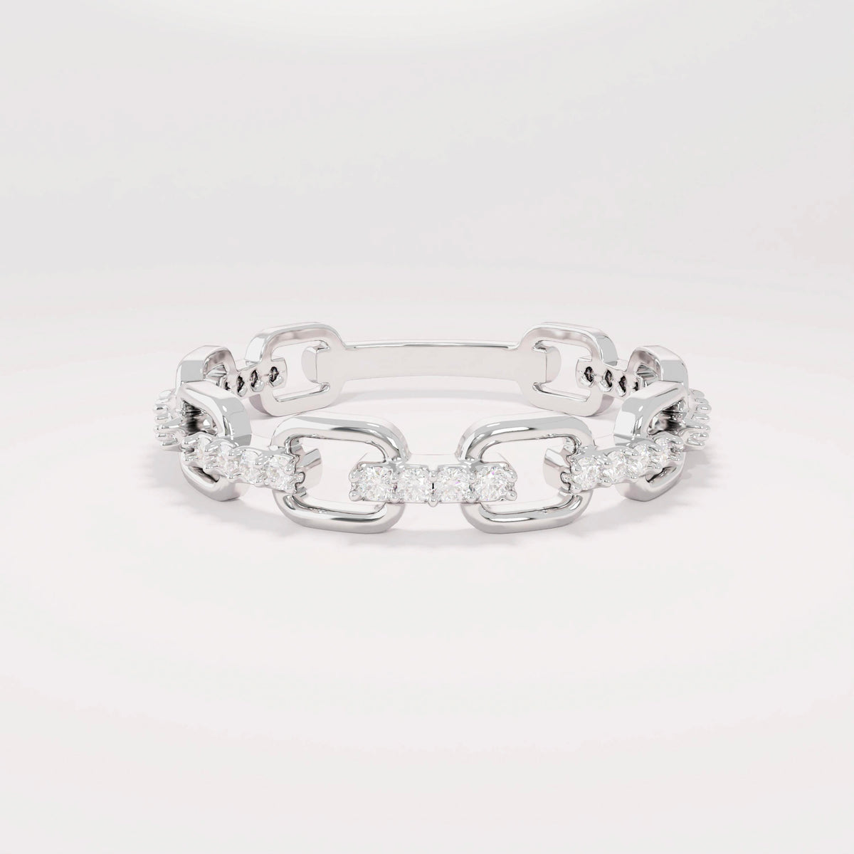 14k Solid Gold Diamond Open Link Ring – Women's Minimalist Stackable Eternity Band, Handmade Dainty Gift
