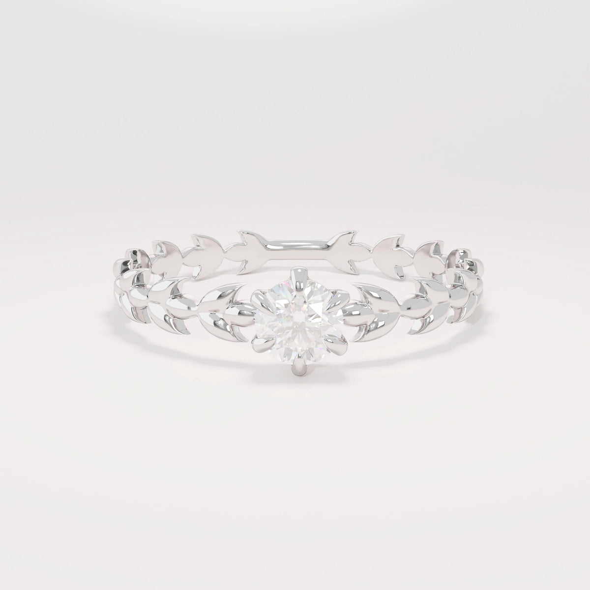Handcrafted 14k Solid Gold Engagement Band - Diamond Solitaire with Vine Detailing, Minimalist Leaf Eternity Ring for Her, Nature-Floral Design