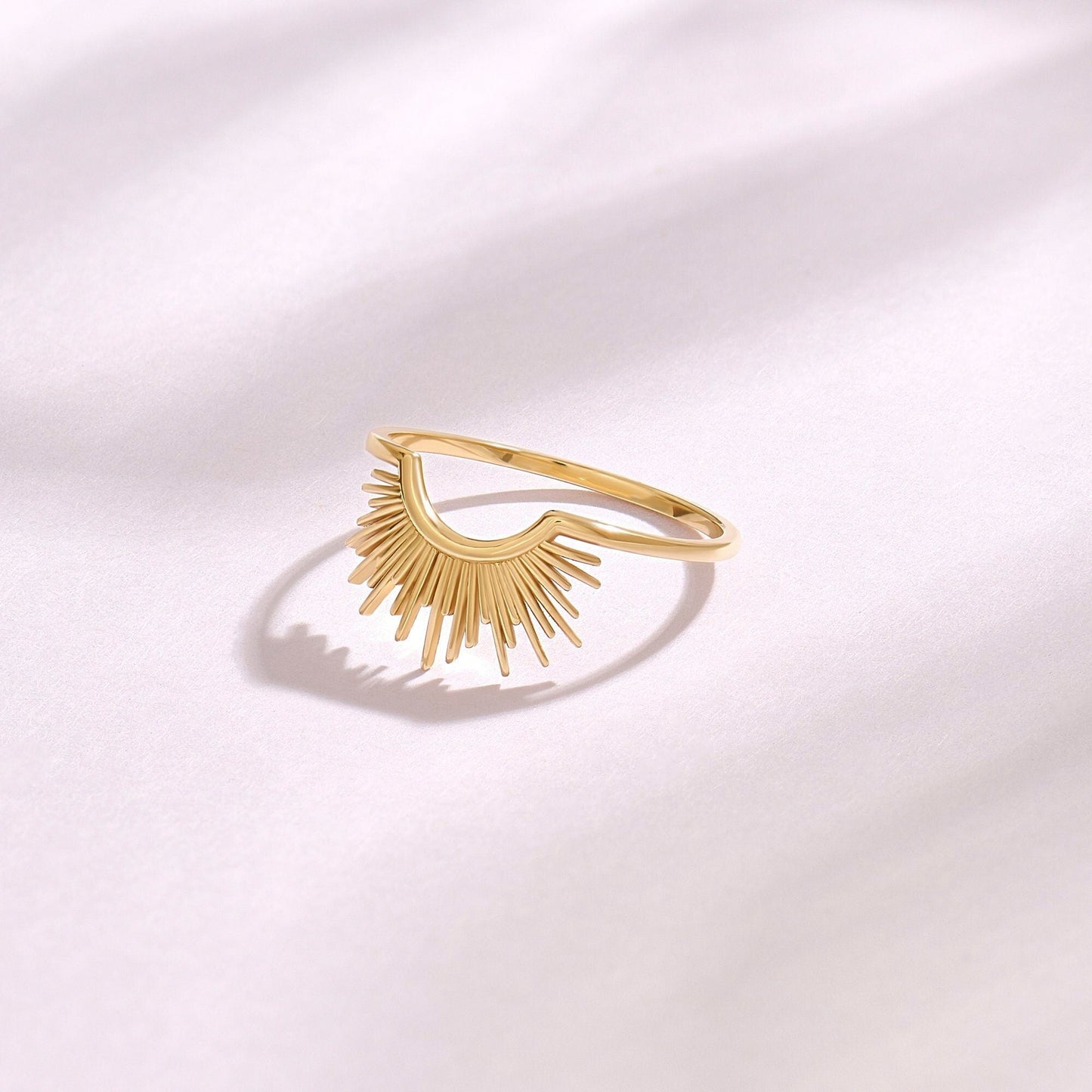 14k Gold Minimalist Nesting Band | Sunshine Curved Contour Ring | Engagement Solitaire Enhancer for Her