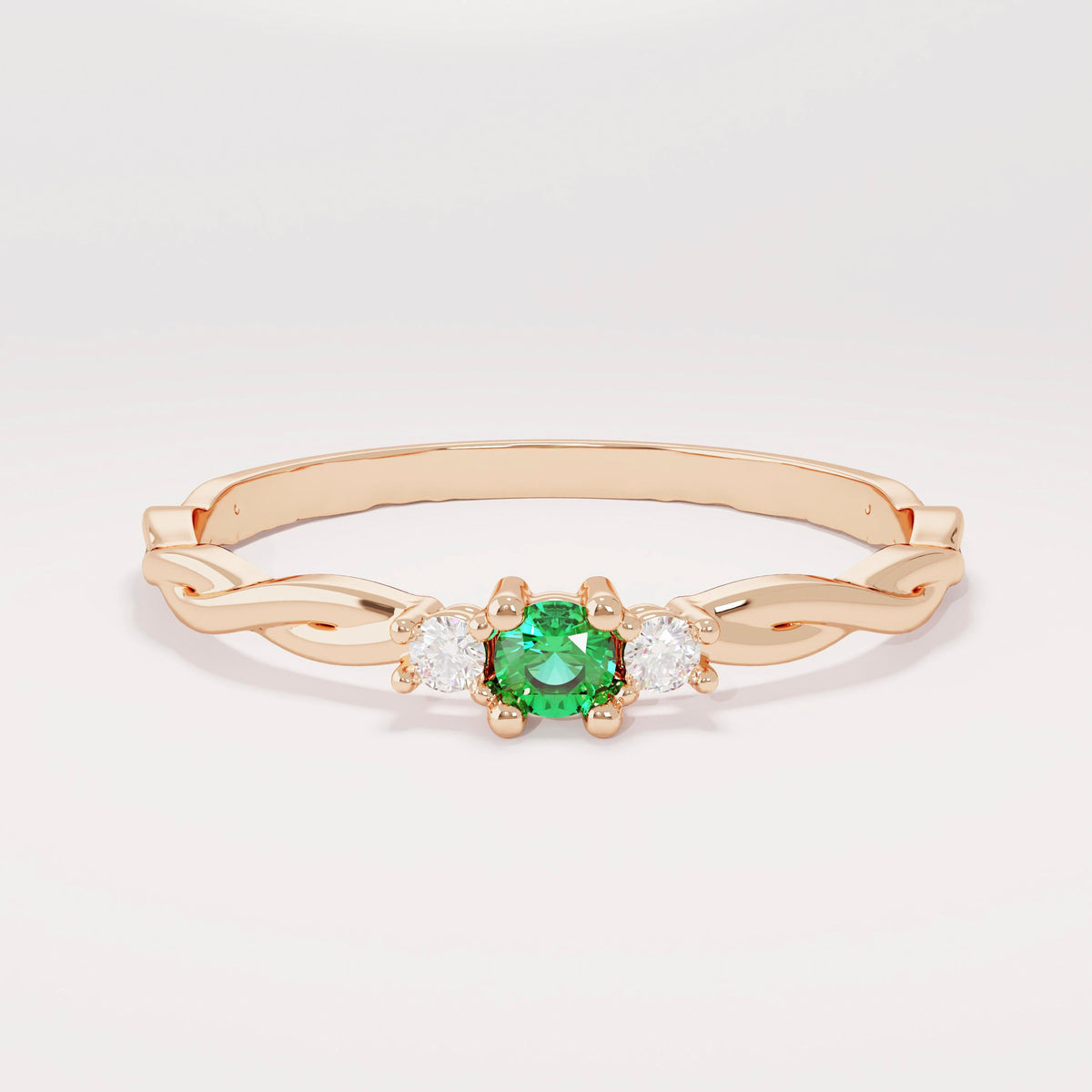 Women’s 14k Gold Minimalist Emerald Solitaire | Twisted Band Tiny Green Gem | Dainty Promise Stackable Jewelry Gift