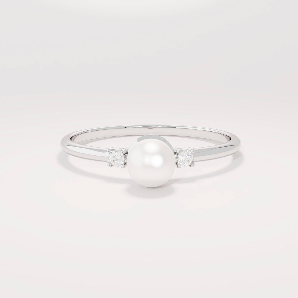 Dainty Freshwater Pearl Engagement Ring – 14k Solid Gold | Tiny Diamond Accent | Handmade Minimal Stacking Gift