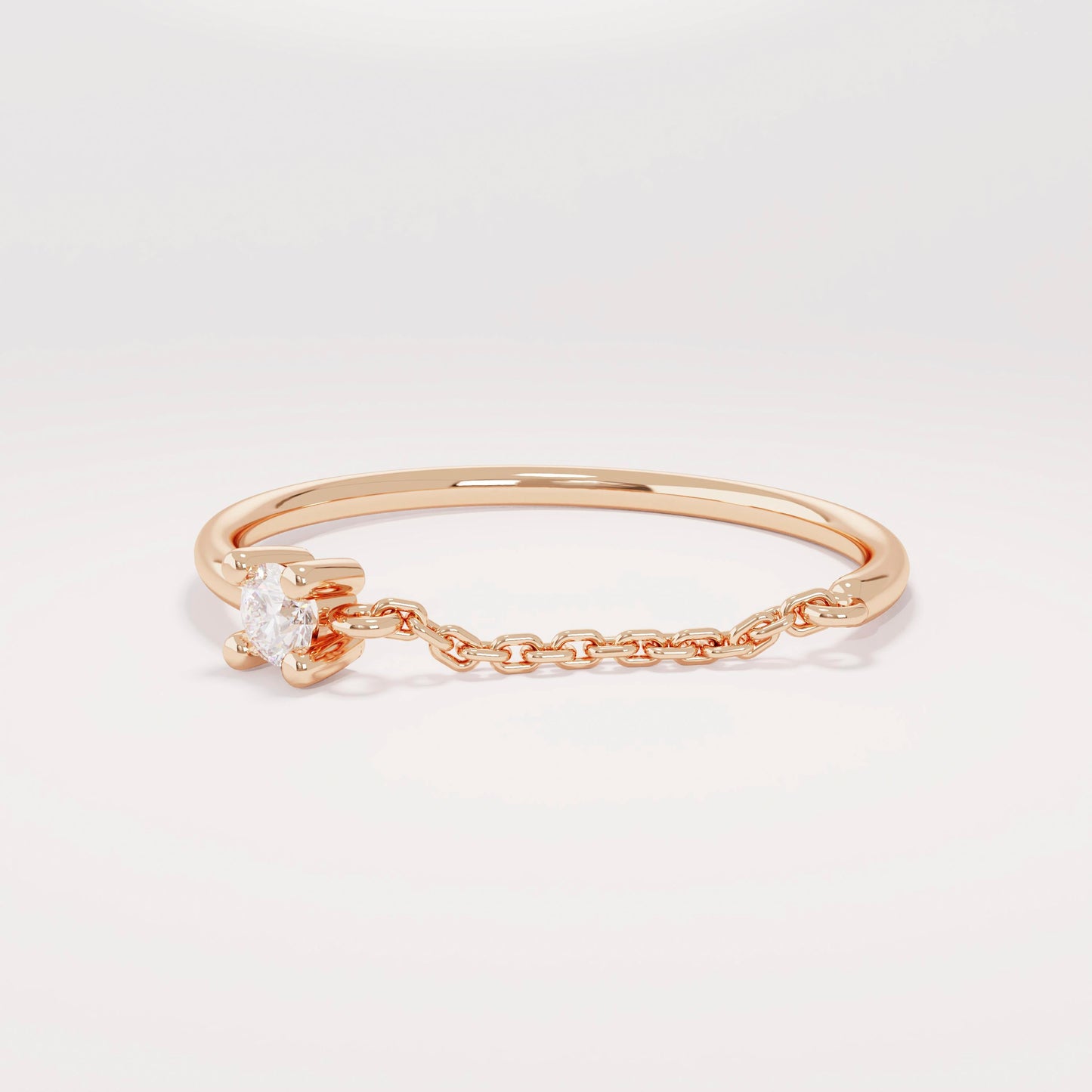 14k Solid Gold Diamond-Accented Open Chain Ring – Women's Minimalist Stackable Link Band, Everyday Girlfriend Gift