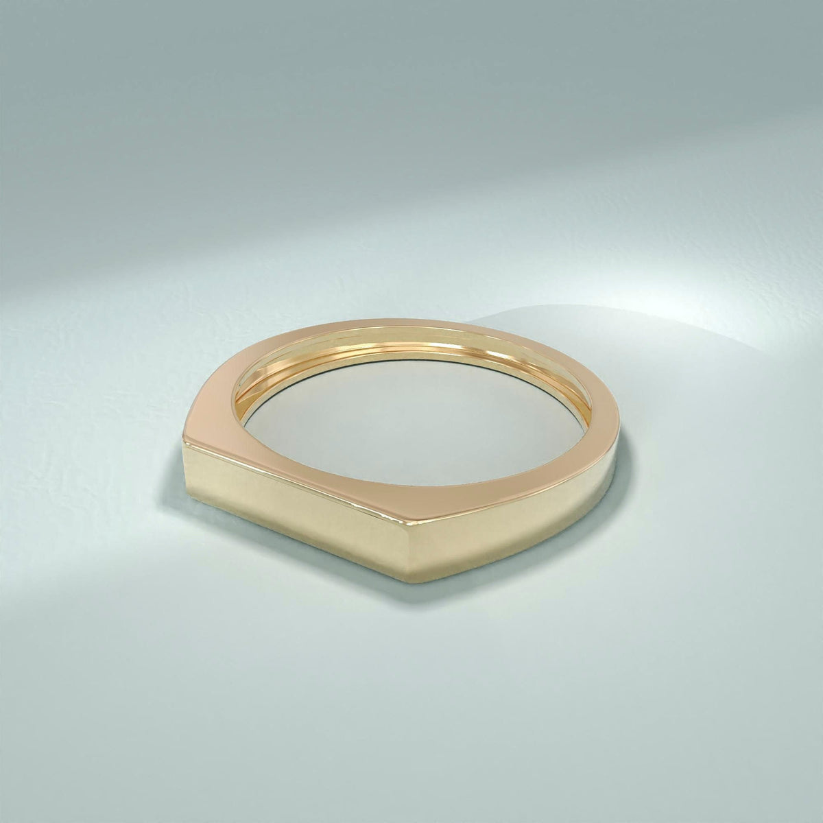 14k Solid Gold Signet Bar Ring – Modern Thick Flat Line Ring, Unique Geometric Handmade Band