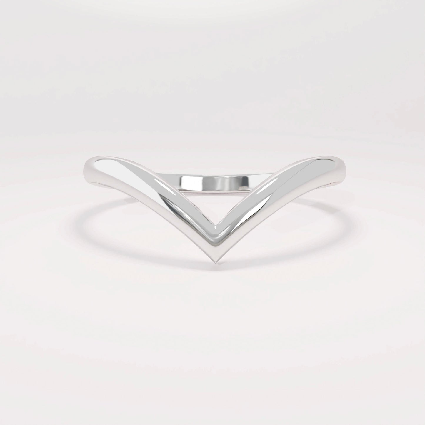 14k Gold Wishbone Chevron Ring – Curved Wedding Band | Stackable Thin Contour Ring for Women
