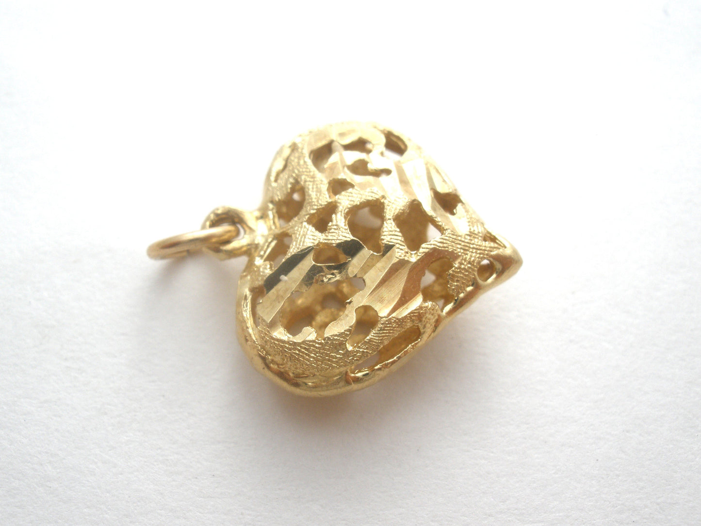 14K Diamond Cut Heart Pendant Charm
