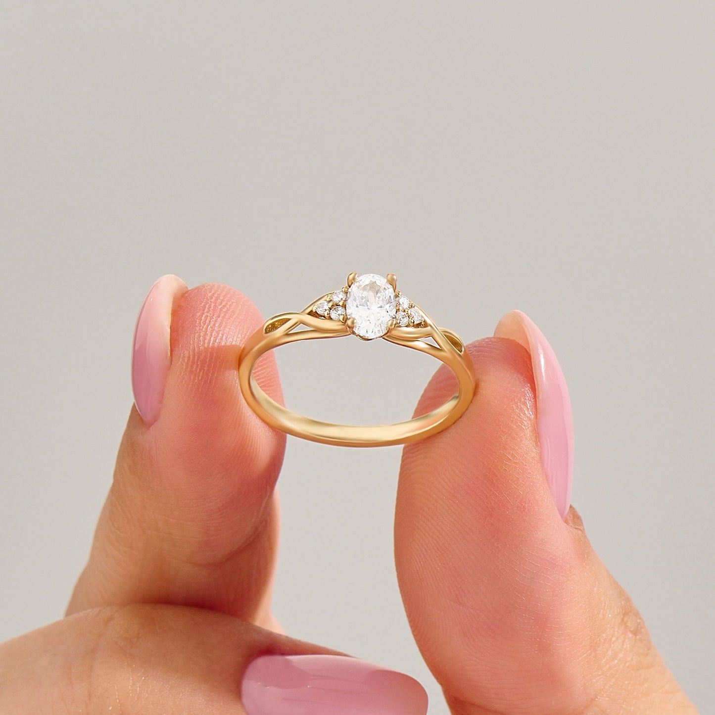 Women’s 14k Gold Vintage Braided Engagement Ring | Dainty Oval Natural Diamond Solitaire | Anniversary Jewelry Gift