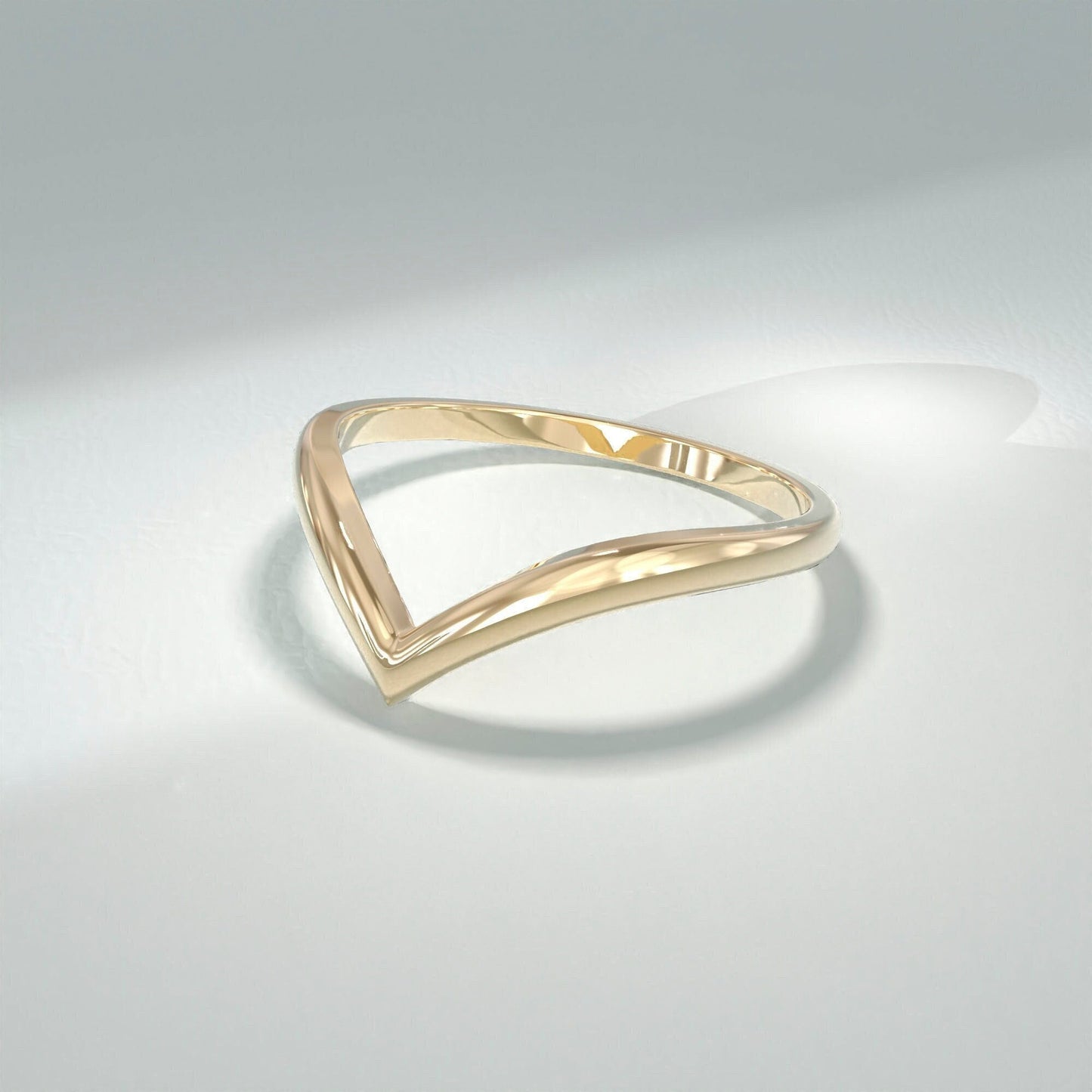 14k Gold Wishbone Chevron Ring – Curved Wedding Band | Stackable Thin Contour Ring for Women