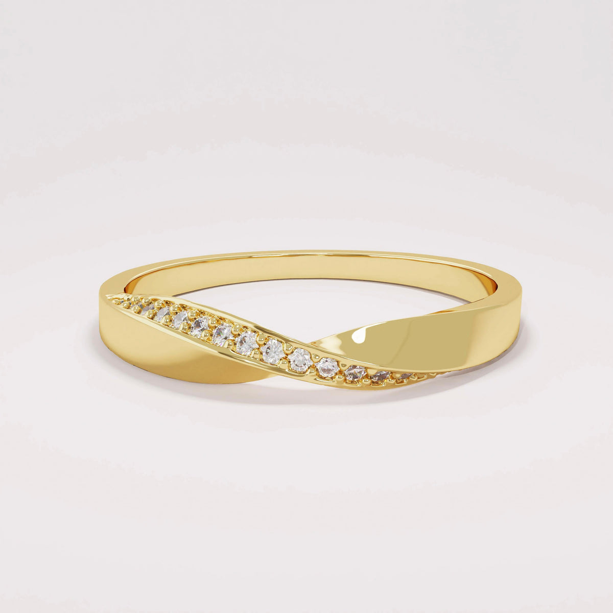 Minimalist Mobius Twist Ring 14k Gold - Diamond Wedding Band, Comfort Fit Stackable Band