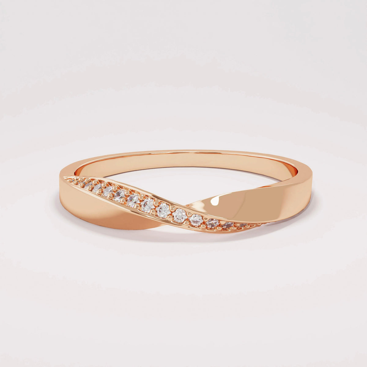 Minimalist Mobius Twist Ring 14k Gold - Diamond Wedding Band, Comfort Fit Stackable Band