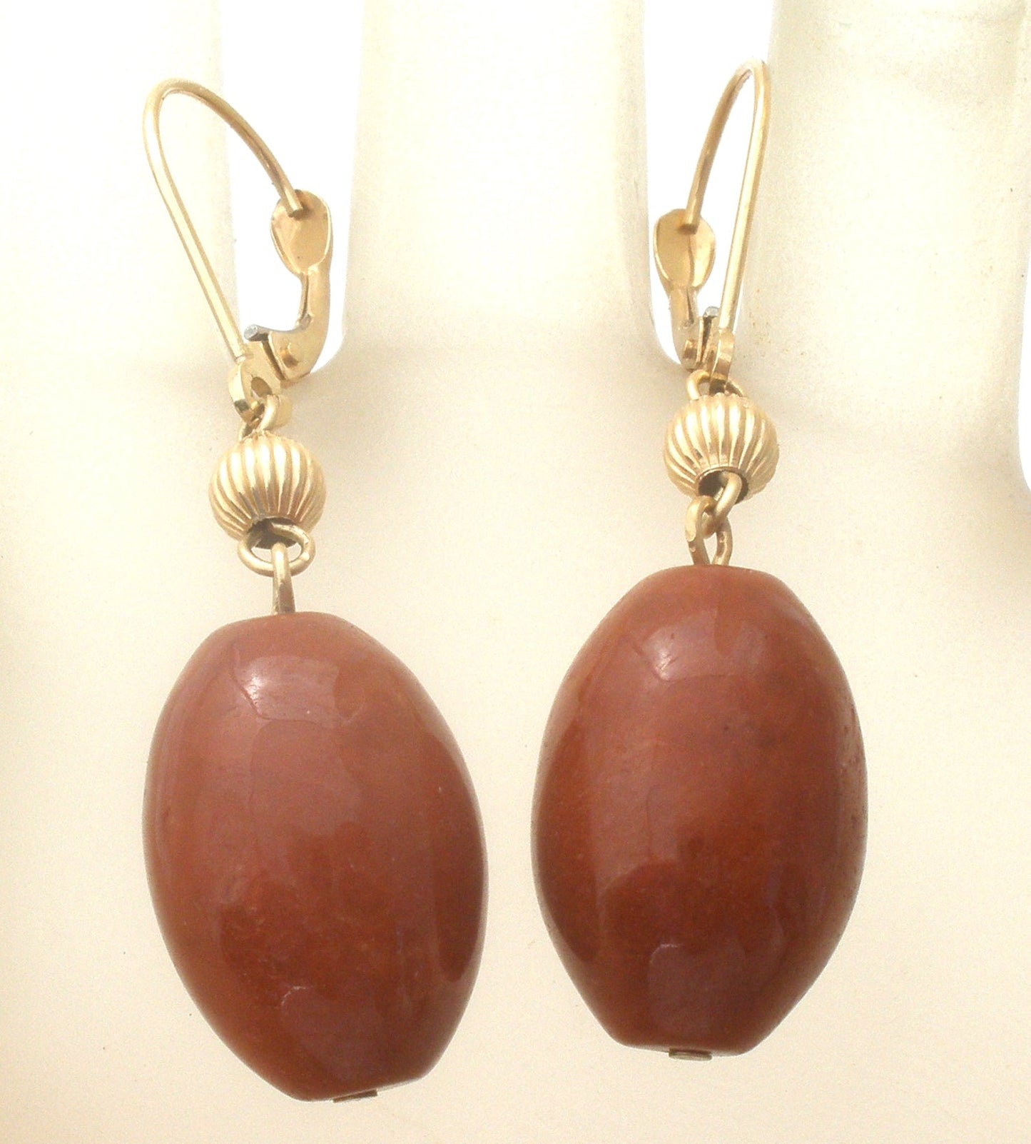 14K Gold Red Jasper Pierced Earrings Dangle