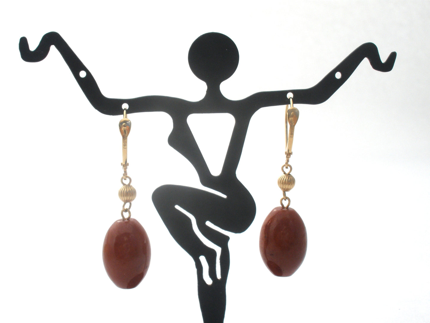 14K Gold Red Jasper Pierced Earrings Dangle