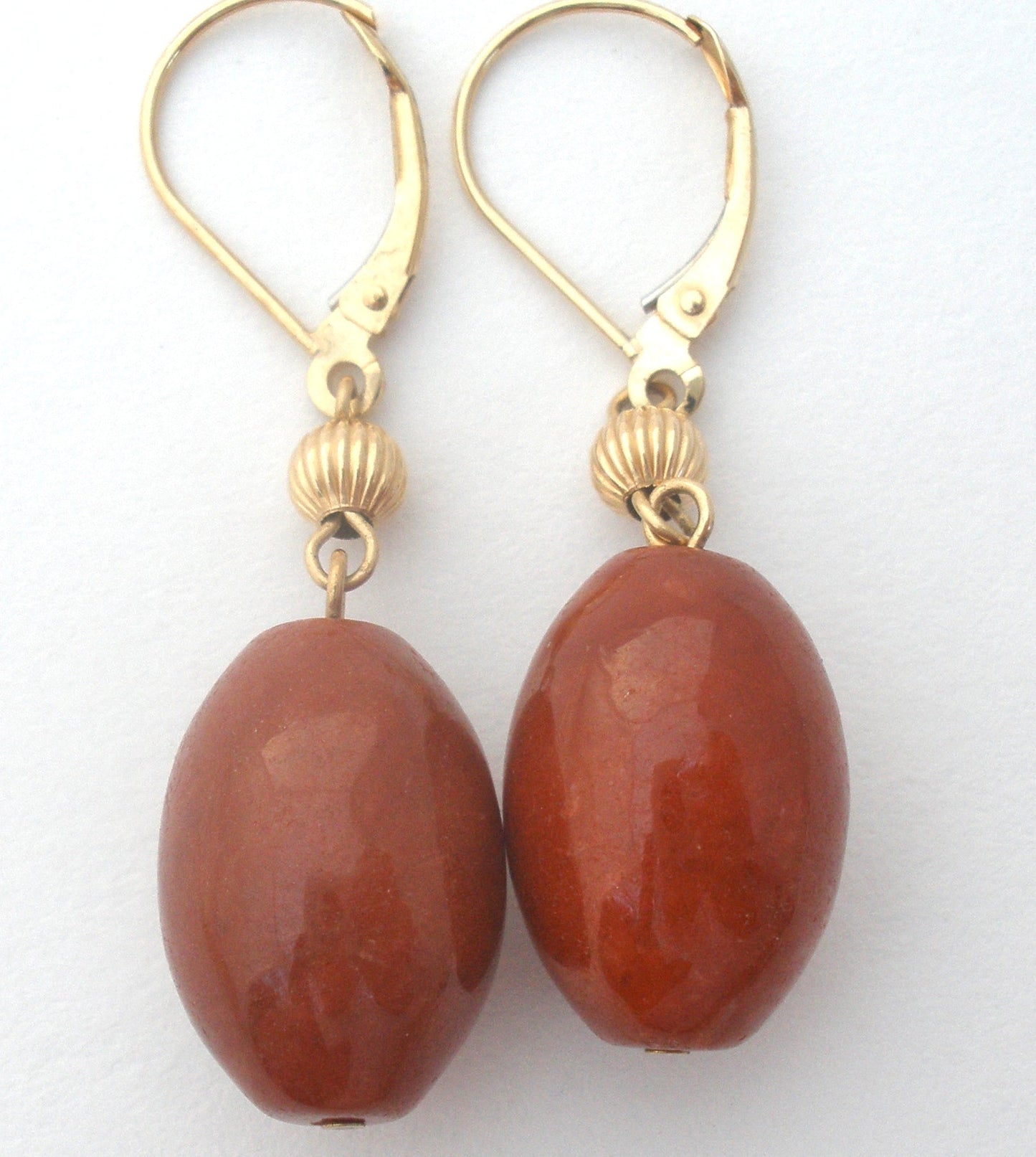 14K Gold Red Jasper Pierced Earrings Dangle