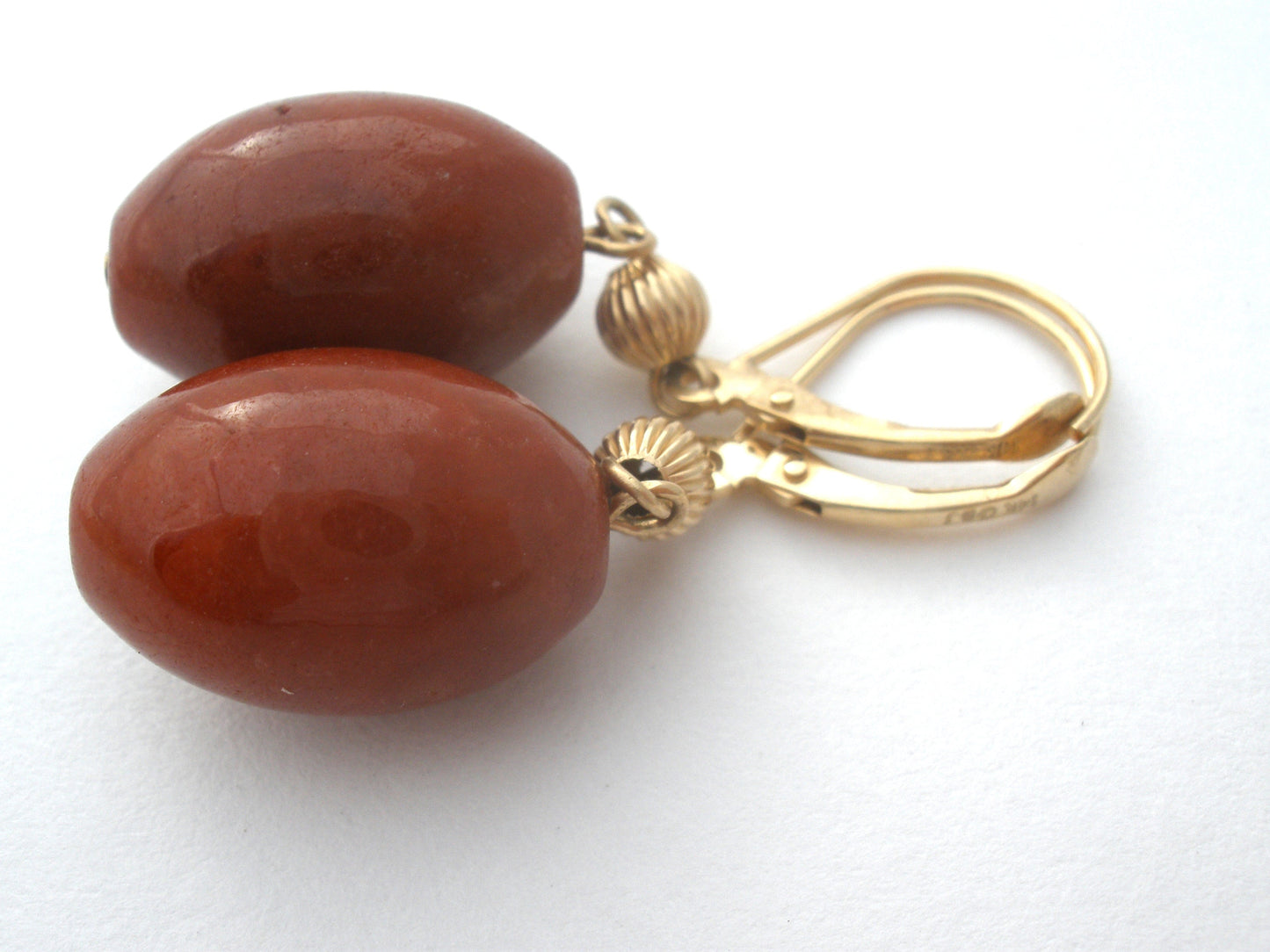 14K Gold Red Jasper Pierced Earrings Dangle