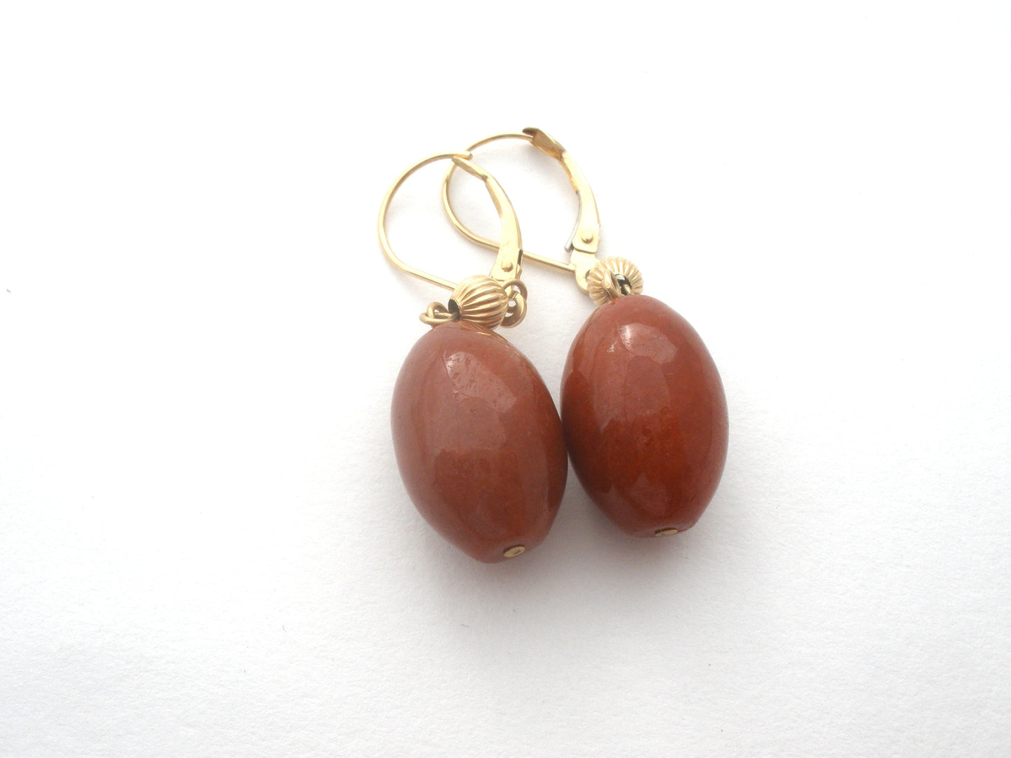 14K Gold Red Jasper Pierced Earrings Dangle