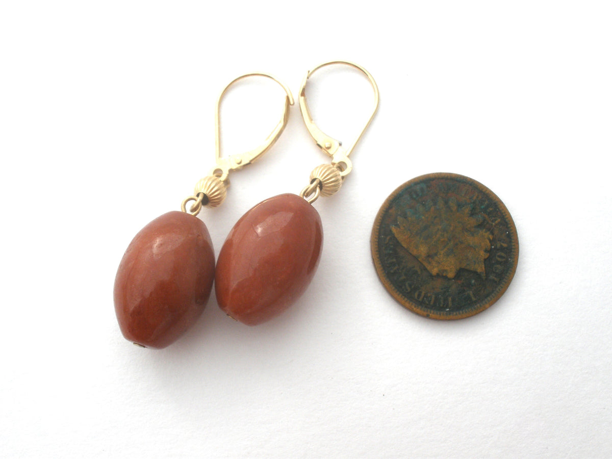 14K Gold Red Jasper Pierced Earrings Dangle