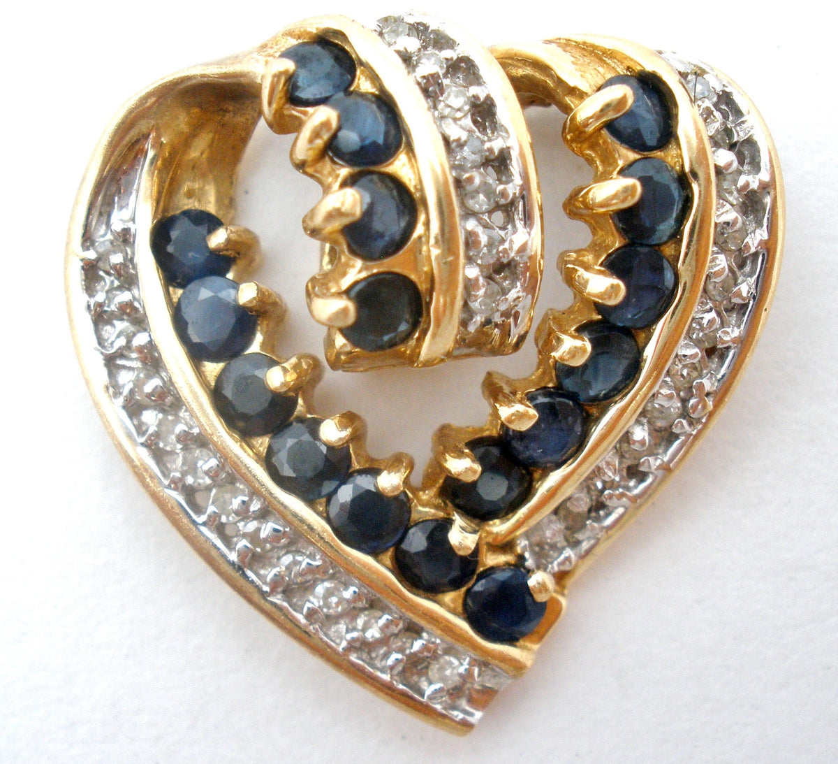 14K Gold Sapphire & Diamond Slide Heart Pendant