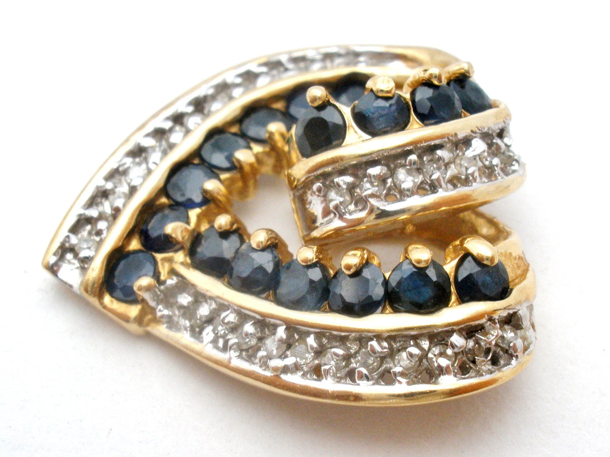 14K Gold Sapphire & Diamond Slide Heart Pendant
