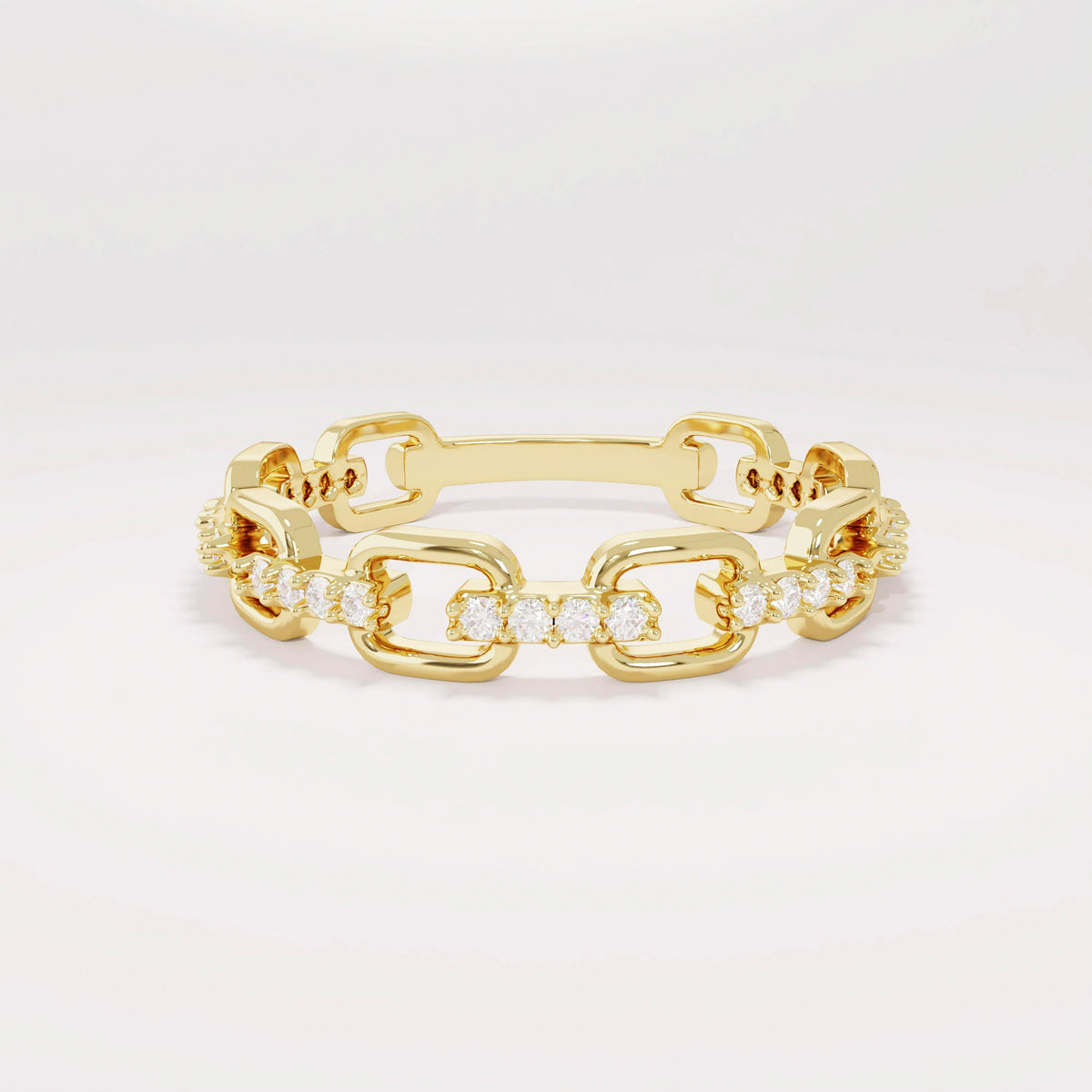 14k Solid Gold Diamond Open Link Ring – Women's Minimalist Stackable Eternity Band, Handmade Dainty Gift
