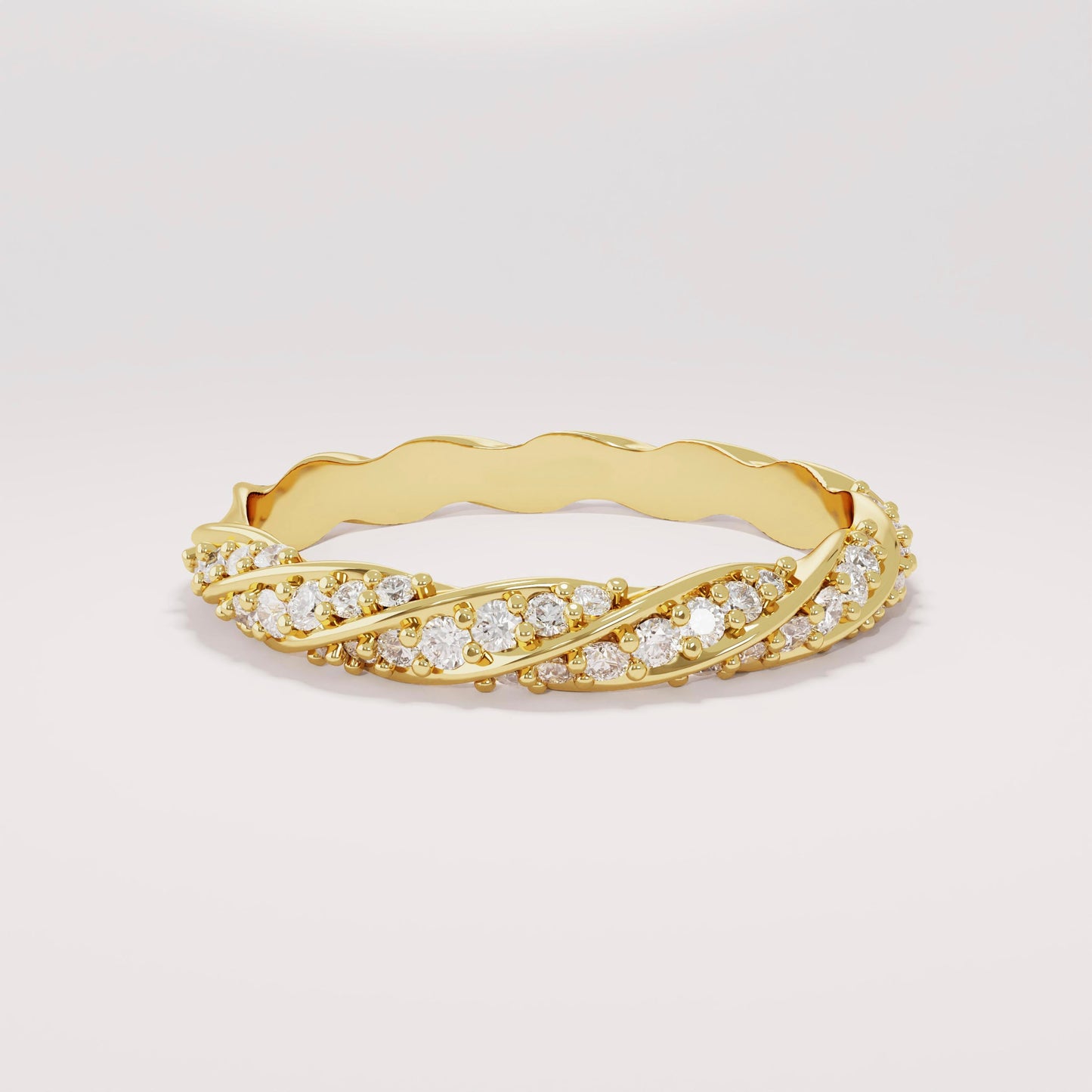 14k Solid Gold Twisted Diamond Wedding Band – Women's Braided Eternity Ring, Handmade Minimalist Bridal Stackable Jewelry