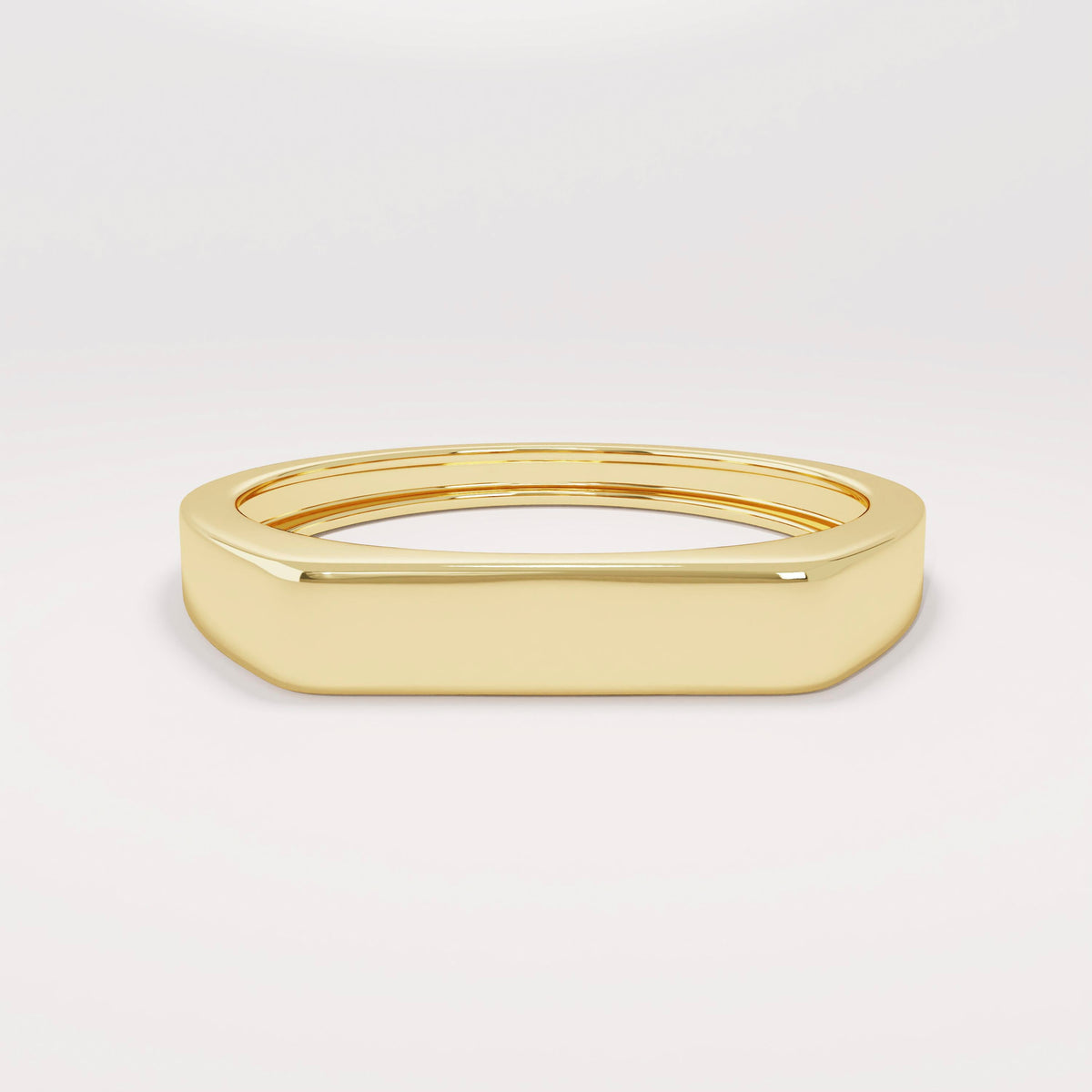 14k Solid Gold Signet Bar Ring – Modern Thick Flat Line Ring, Unique Geometric Handmade Band