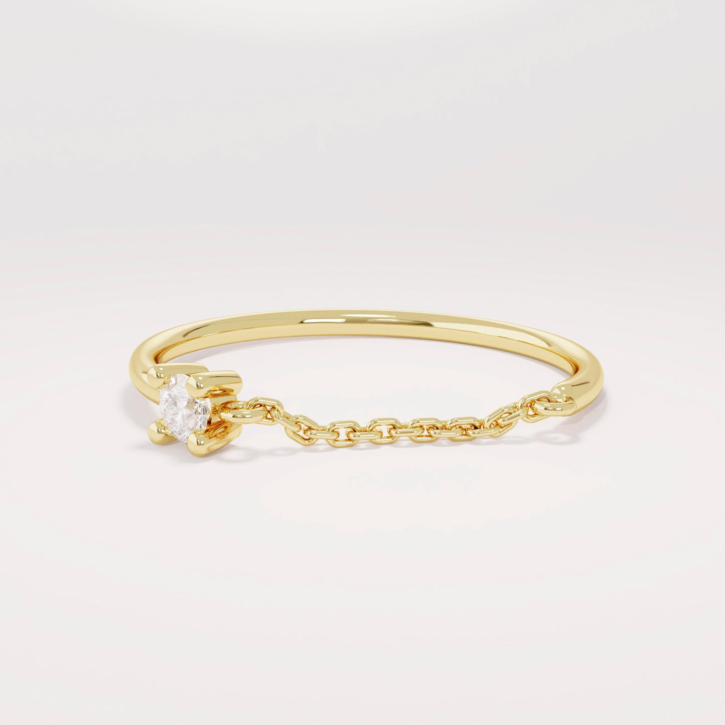 14k Solid Gold Diamond-Accented Open Chain Ring – Women's Minimalist Stackable Link Band, Everyday Girlfriend Gift