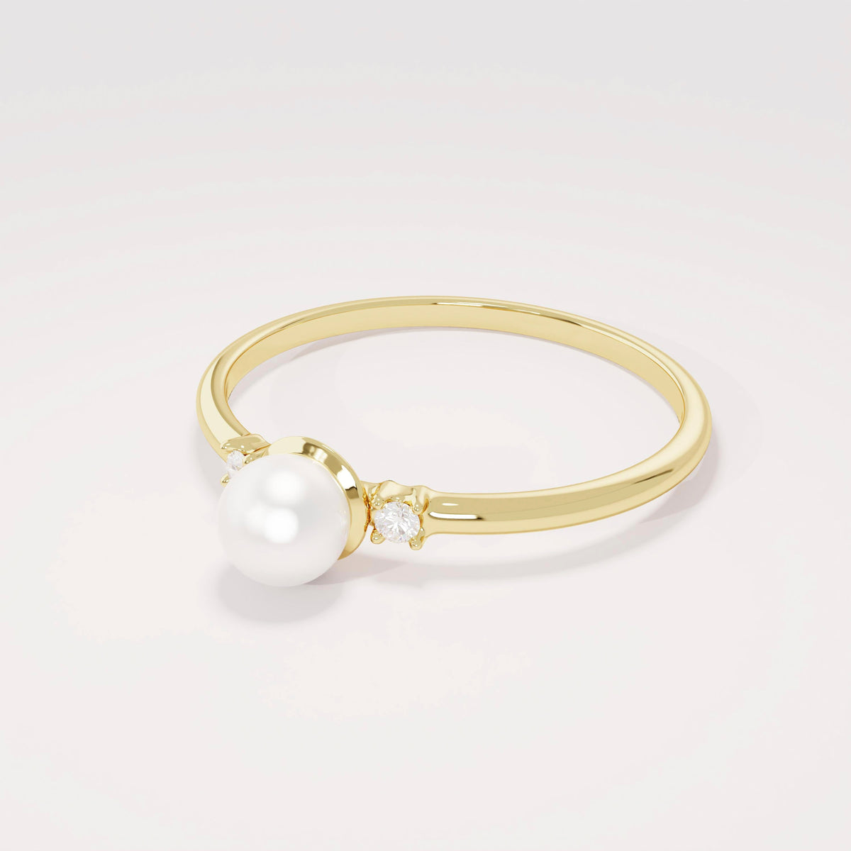 Dainty Freshwater Pearl Engagement Ring – 14k Solid Gold | Tiny Diamond Accent | Handmade Minimal Stacking Gift