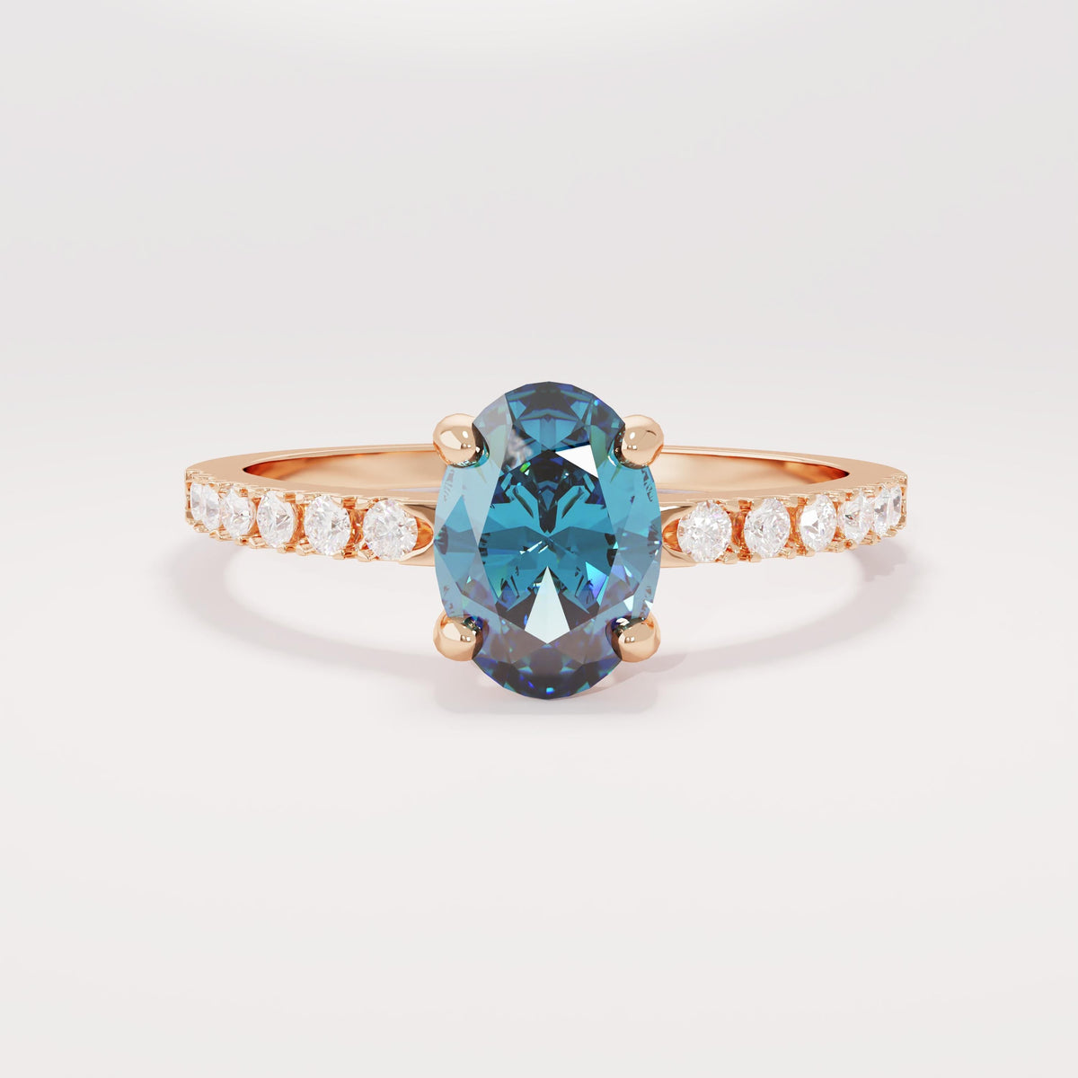 Oval Blue Sapphire Solitaire 14k Gold - Handmade Bridal Ring with Dainty Diamonds, Engagement Ring for Her