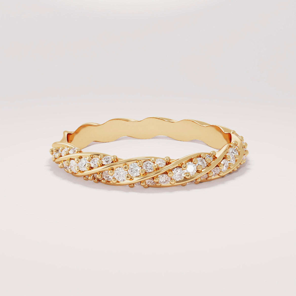 14k Solid Gold Twisted Diamond Wedding Band – Women's Braided Eternity Ring, Handmade Minimalist Bridal Stackable Jewelry