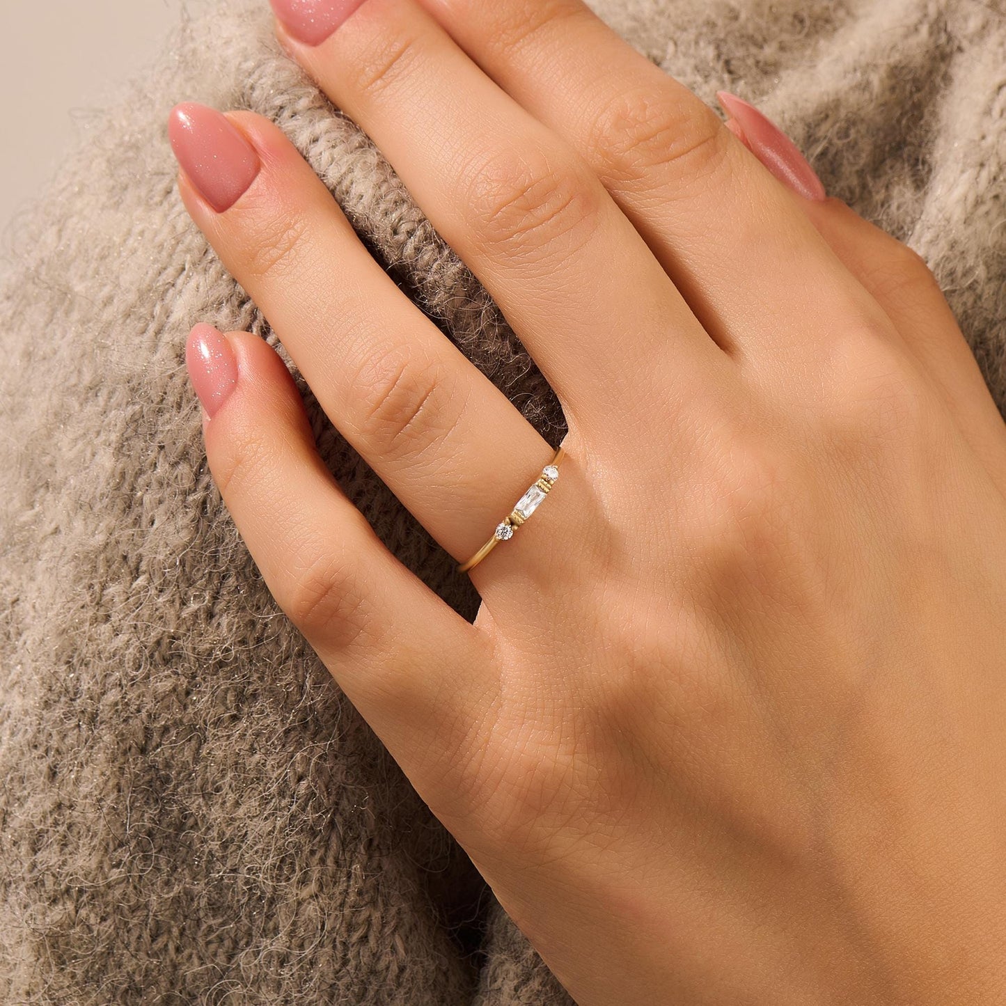 14k Solid Gold Baguette Diamond Ring | Minimalist Engagement Ring & Stacking Band for Women | Dainty Jewelry Gift for Her