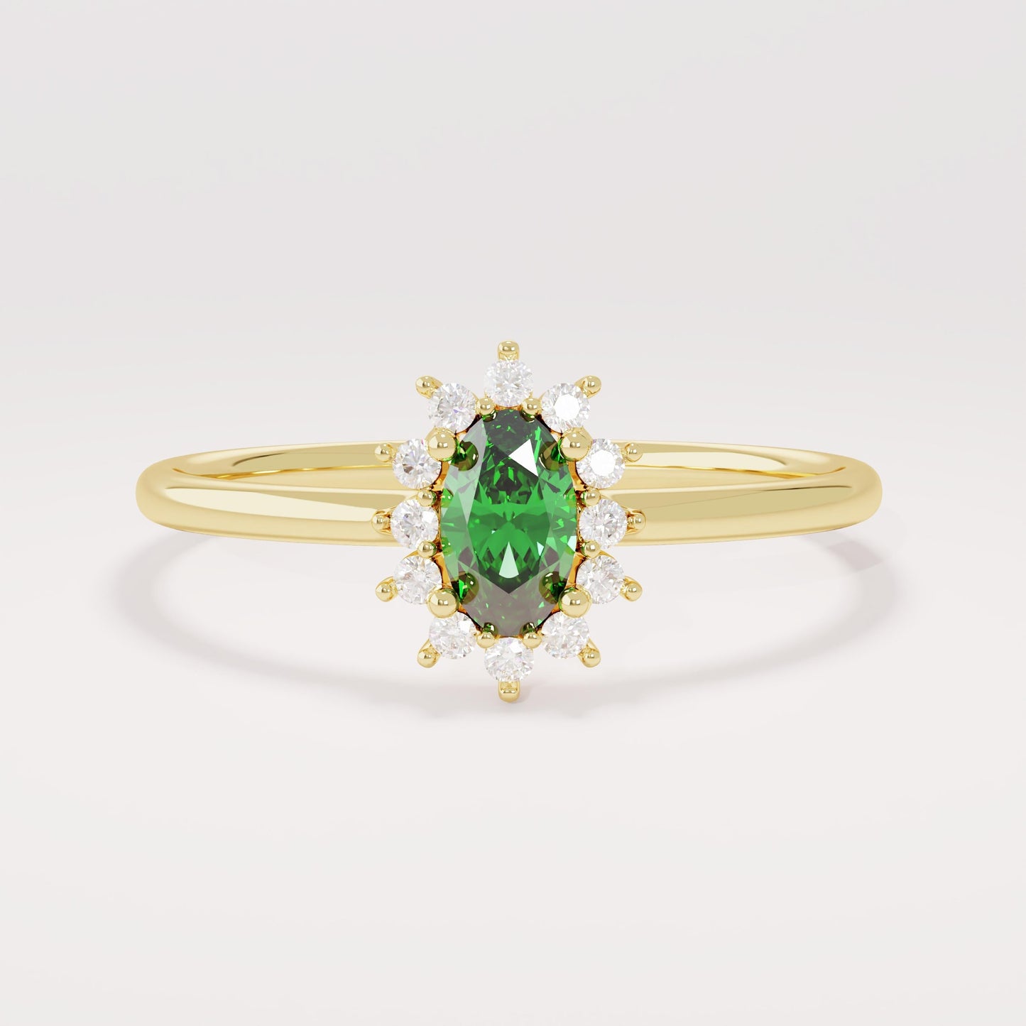 Minimalist Emerald Promise Ring – 14k Solid Gold | Dainty Flower Halo Solitaire | May Birthstone Jewelry for Her