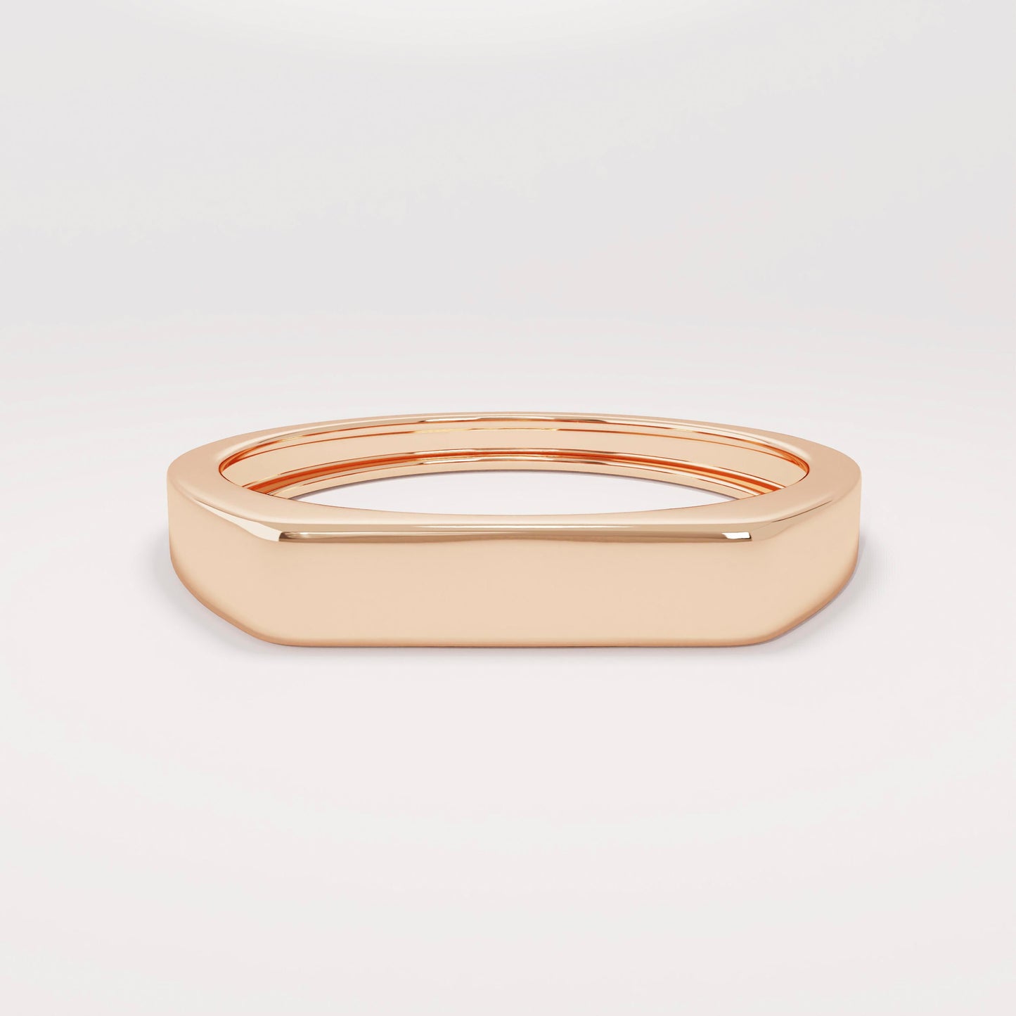 14k Solid Gold Signet Bar Ring – Modern Thick Flat Line Ring, Unique Geometric Handmade Band