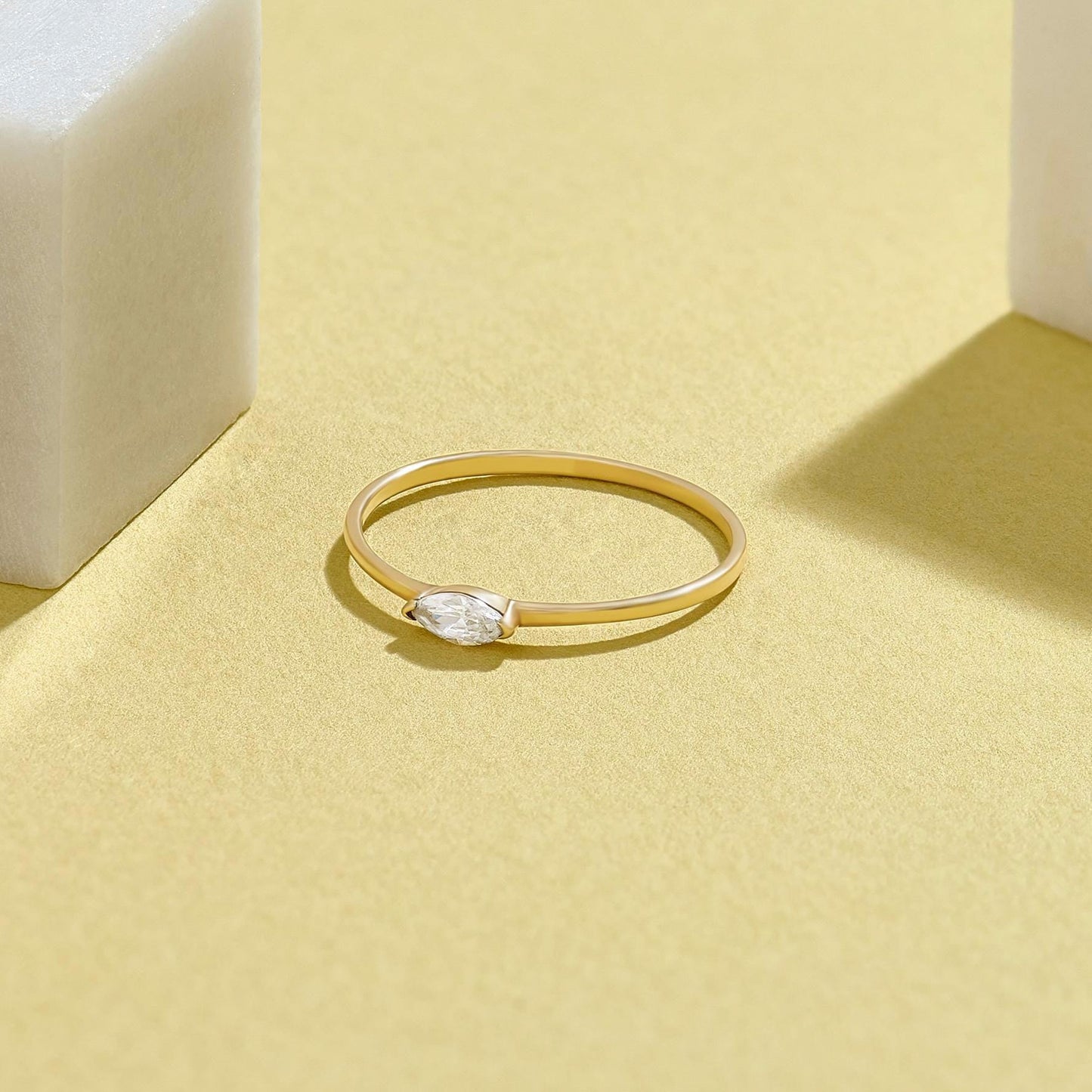 Handmade Minimalist Marquise Ring - 14k Gold Diamond Solitaire, Her Gift