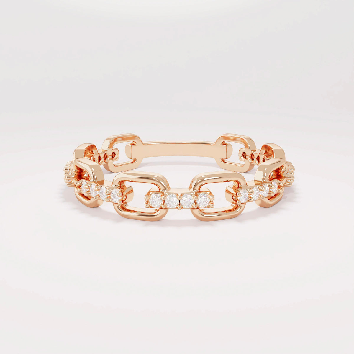 14k Solid Gold Diamond Open Link Ring – Women's Minimalist Stackable Eternity Band, Handmade Dainty Gift