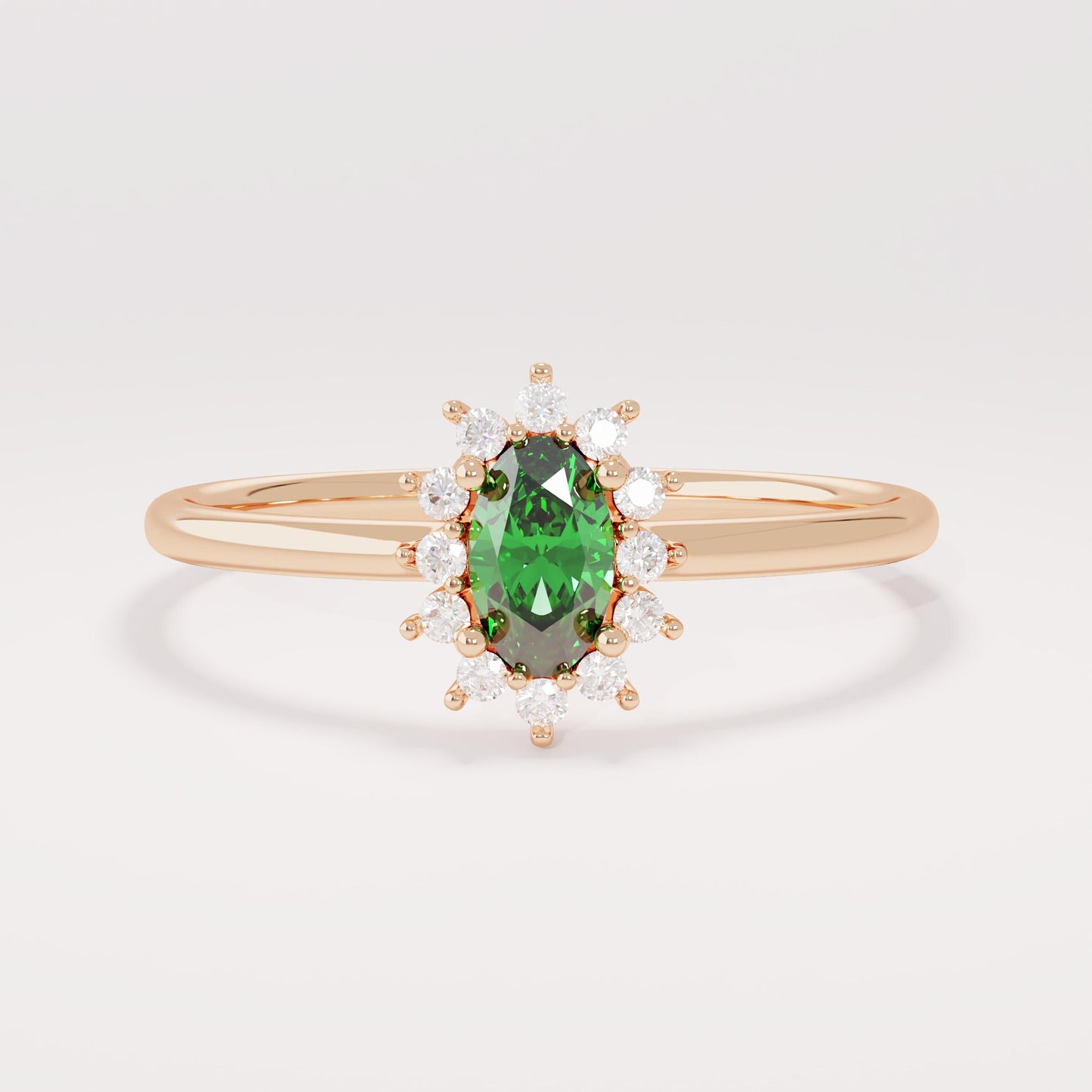 Minimalist Emerald Promise Ring – 14k Solid Gold | Dainty Flower Halo Solitaire | May Birthstone Jewelry for Her