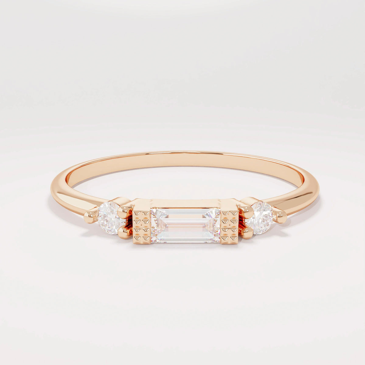 14k Solid Gold Baguette Diamond Ring | Minimalist Engagement Ring & Stacking Band for Women | Dainty Jewelry Gift for Her