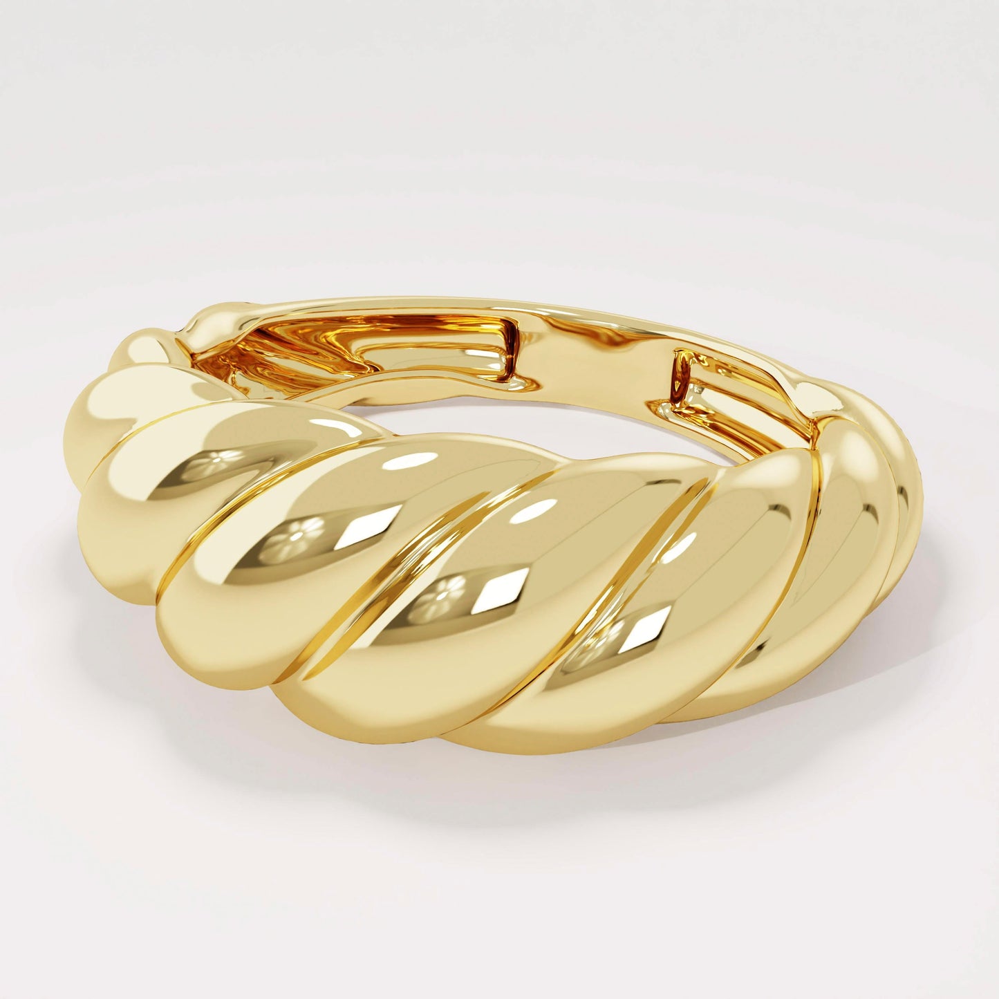 14K Solid Gold Shrimp Croissant Dome Ring – Chunky Twisted Rope Statement Band