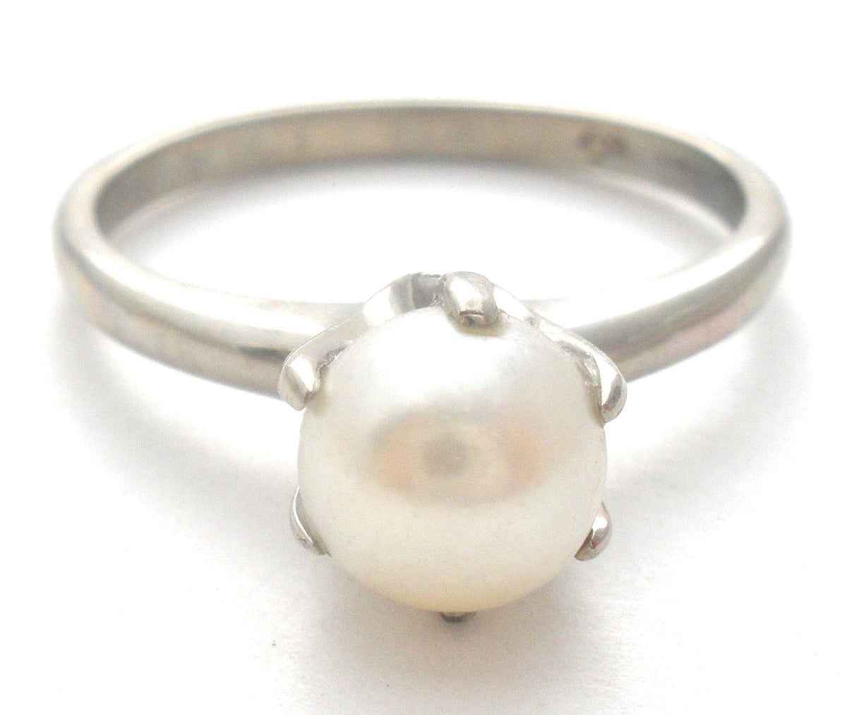 14K White Gold Pearl Ring Size 5
