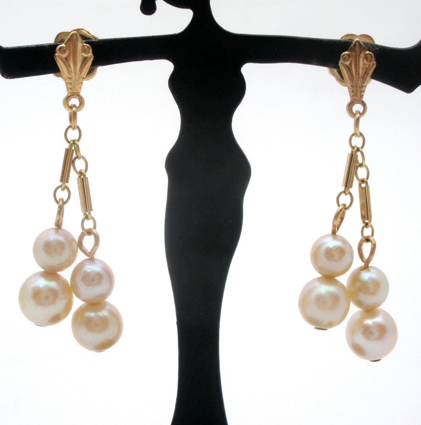 14K Yellow Gold Dangle Pearl Earrings