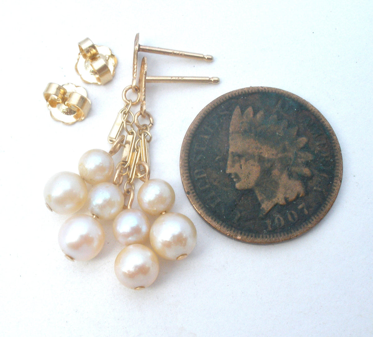 14K Yellow Gold Dangle Pearl Earrings