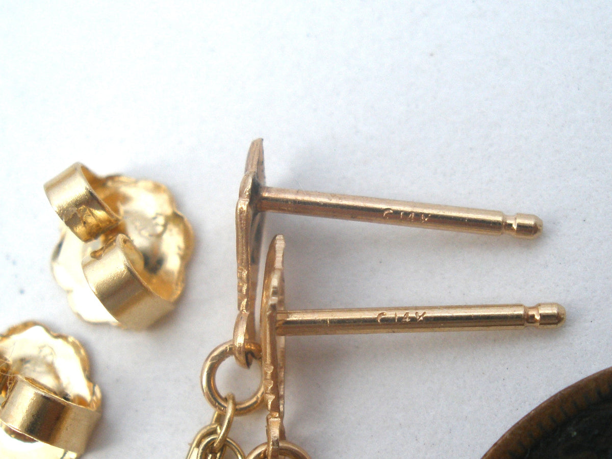 14K Yellow Gold Dangle Pearl Earrings